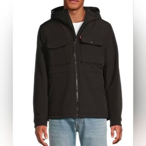 Levi's Size SM MD & LG Mens Hooded Soft Shell Zip Up Jacket W/Inner Pocket Black